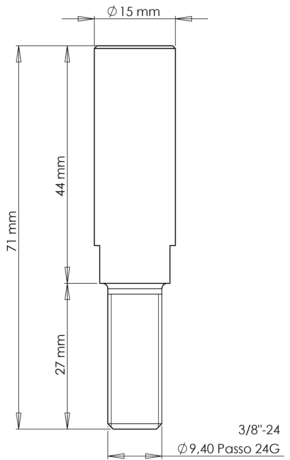2CP05300160000.jpg - Kit Pernos Alargadores de Roda (8un) 3/8"-24 - 45mm